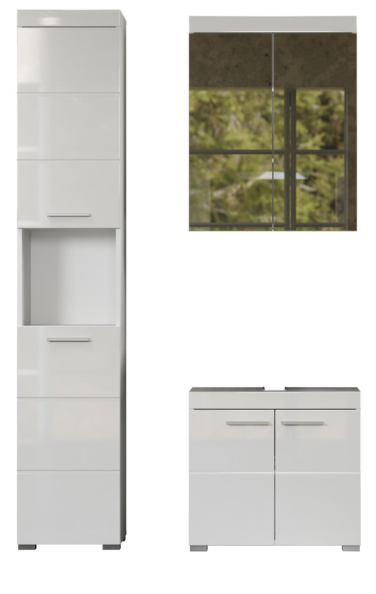 BADMÖBEL-SET weiß Hochglanz 3-teilig 112 x 190 cm, Badkombination mit viel Stauraum - Weiß, Glas/Holzwerkstoff (112/190/34cm) - Top.Furn