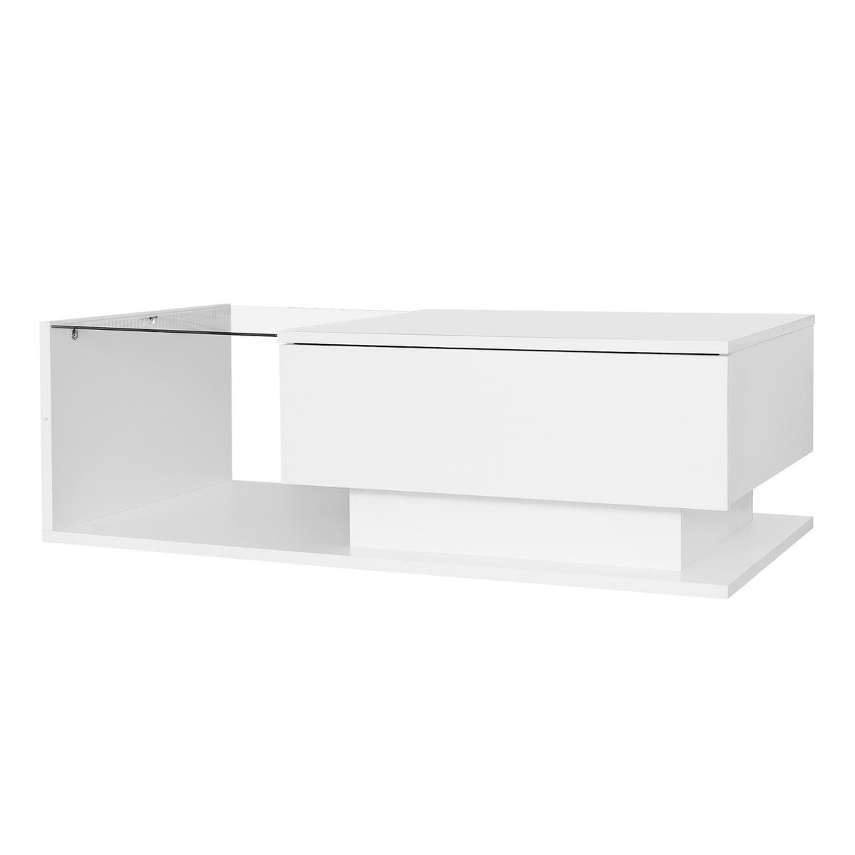 COUCHTISCH, Weiß Hochglanz mit Glas & LED, mit Schublade, 100/50/32 cm,Weiß - Weiß, Holzwerkstoff (100/50/32cm) - Redom