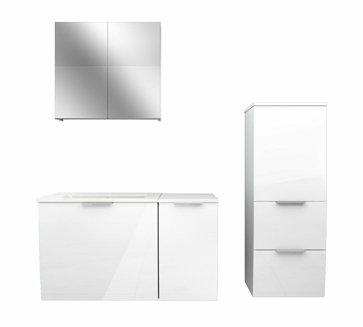 BADMÖBEL Set Gently 1 V2 R Weiß MDF Waschtisch 90cm mit 5W LED-Strahler / Energiebox - Weiß, Glas/Kunststoff (46/52/90cm) - AcquaVapore by Sandra Jentho