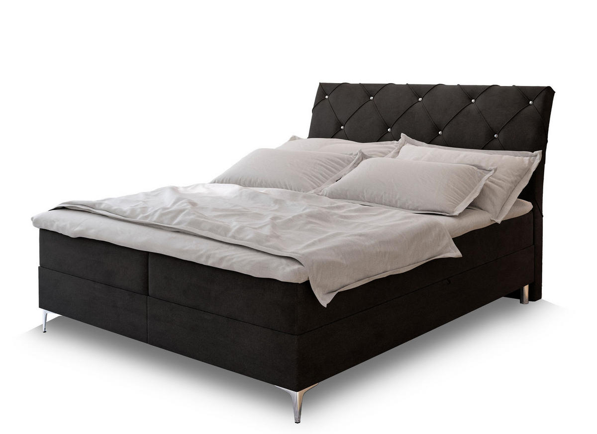 BOXBETT MACON 180x200 cm mit Matratze und Topper - Schwarz - Schwarz, Holz (180/200cm) - MASSENO