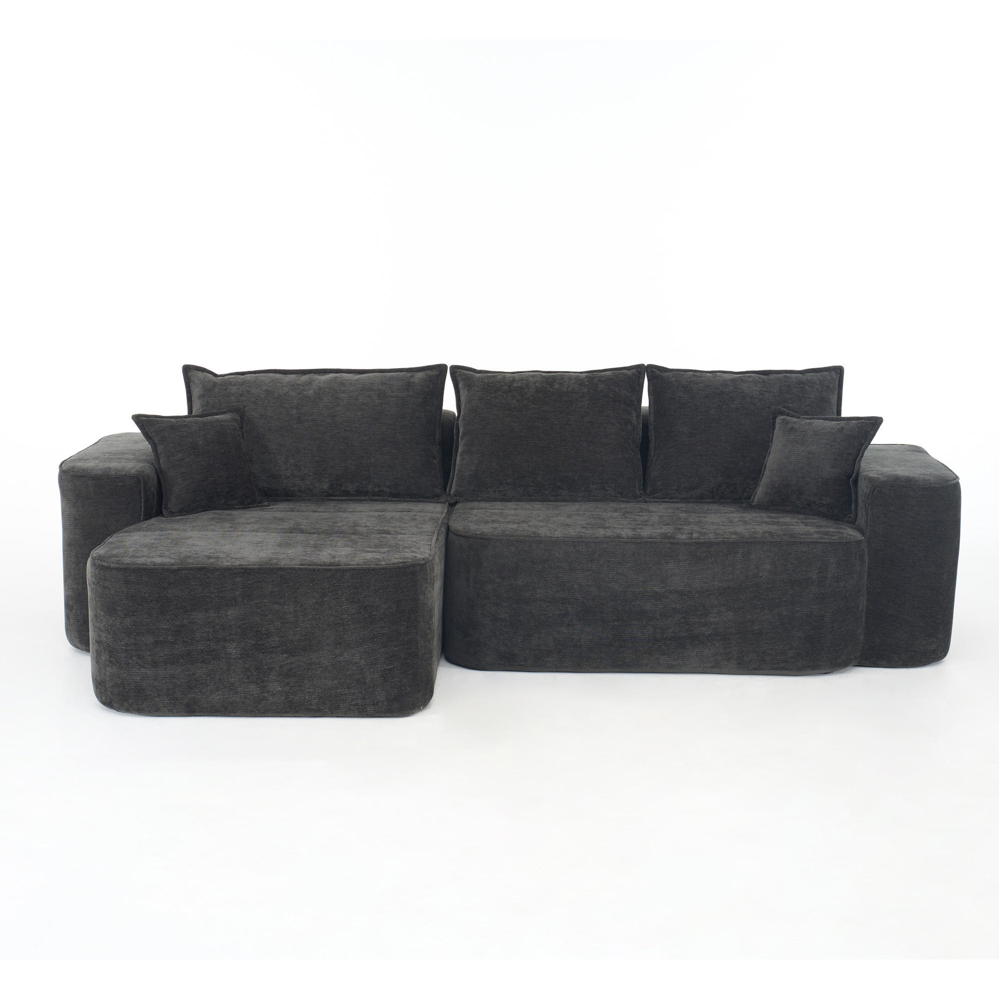 ECKSOFA 262/144/65 cm schwarz aus Chenille mit Chaiselongue und modularem Design - Schwarz, Textil (144/262cm) - OKWISH