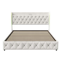 POLSTERBETT 140x200 cm mit LED, USB-C, Lattenrost, Samt, Beige - Beige, Metall (140/200cm)