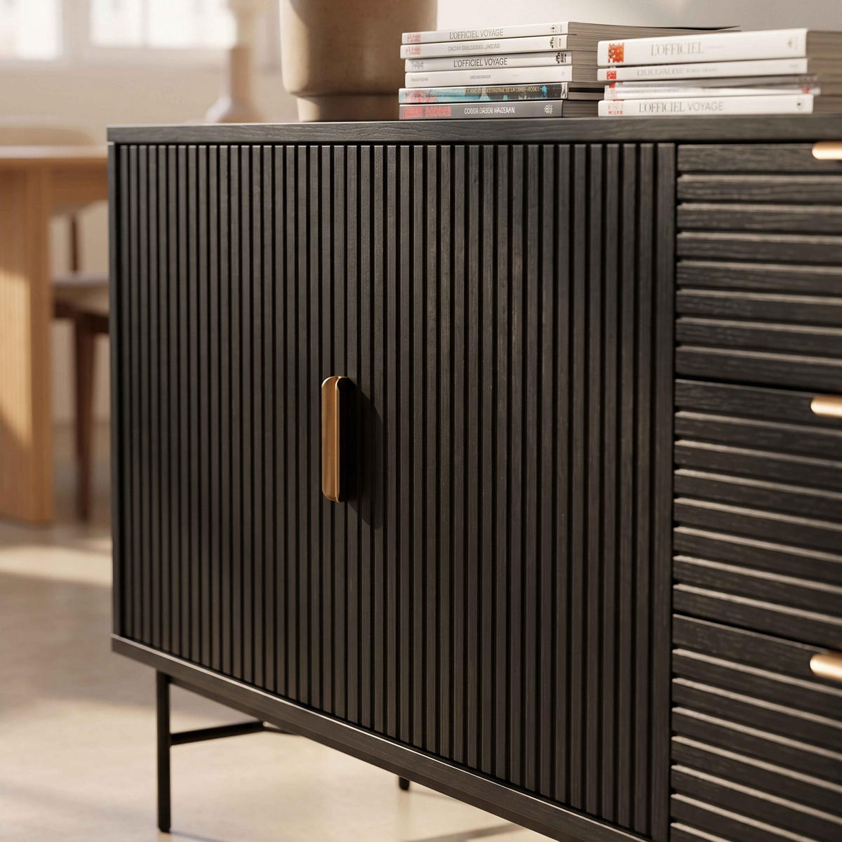 SIDEBOARD, Schwarz - Schwarz, Holz/Metall (160/75/40cm) - Oviala