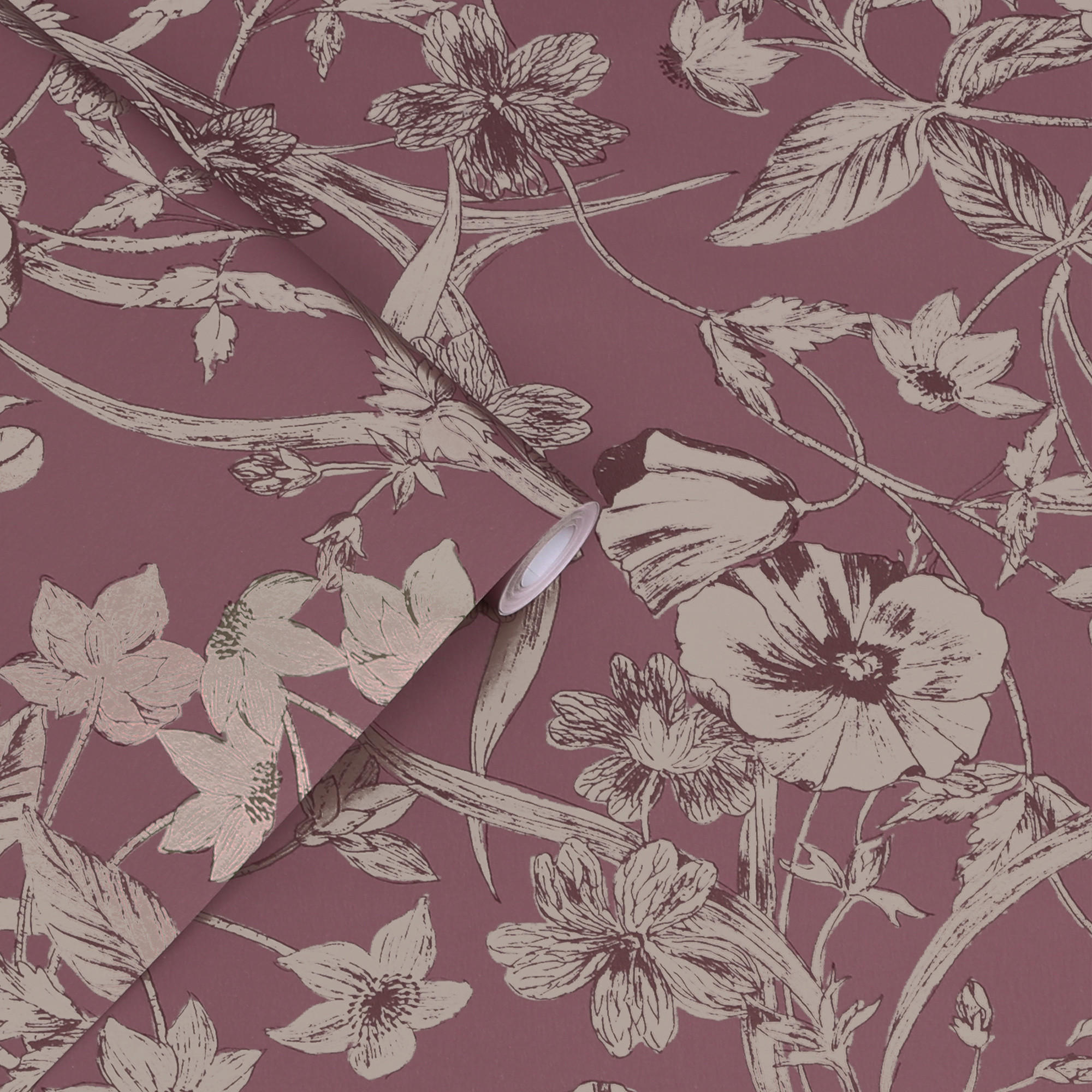 VLIESTAPETE Summerhill Pale Brombeere - Schwarz, Papier/Kunststoff (53/1000cm) - Graham & Brown