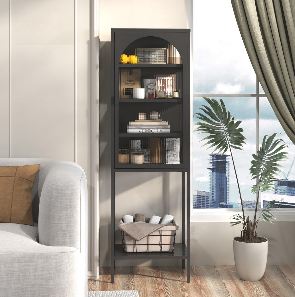 VITRINE 50/35/160 cm Schwarz aus Metall und Glas mit verstellbaren Einlegeböden - Schwarz, Glas (35/160/50cm) - OKMYHOME