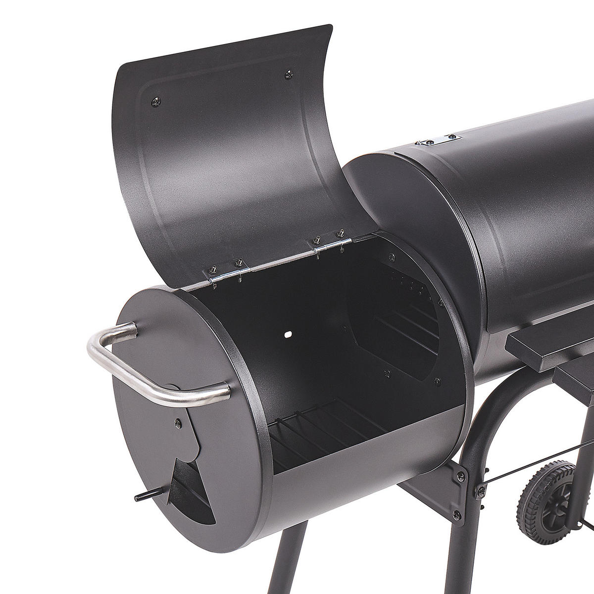 HOLZKOHLEGRILL mit Räucherkammer schwarz rollbar Katla - Schwarz, Metall (66/114/110cm)