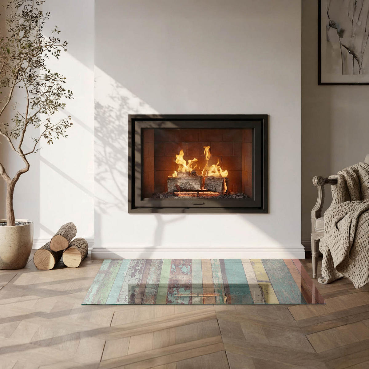 GLASPLATTE für Kamin 100x50 cm - Türkis, Glas (100/50/0.4cm) - TULUP