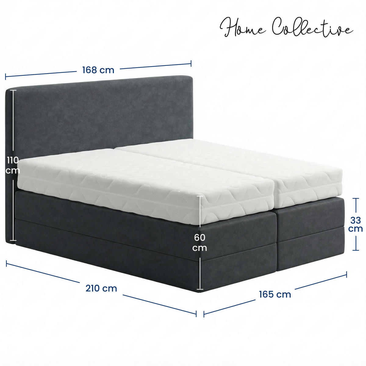 BOXSPRINGBETT mit Bonnell Matratze, mit Kopfteil, 160 x 200 cm, in Dunkelgrau - Anthrazit, Naturmaterialien (160/200cm) - Home Collective