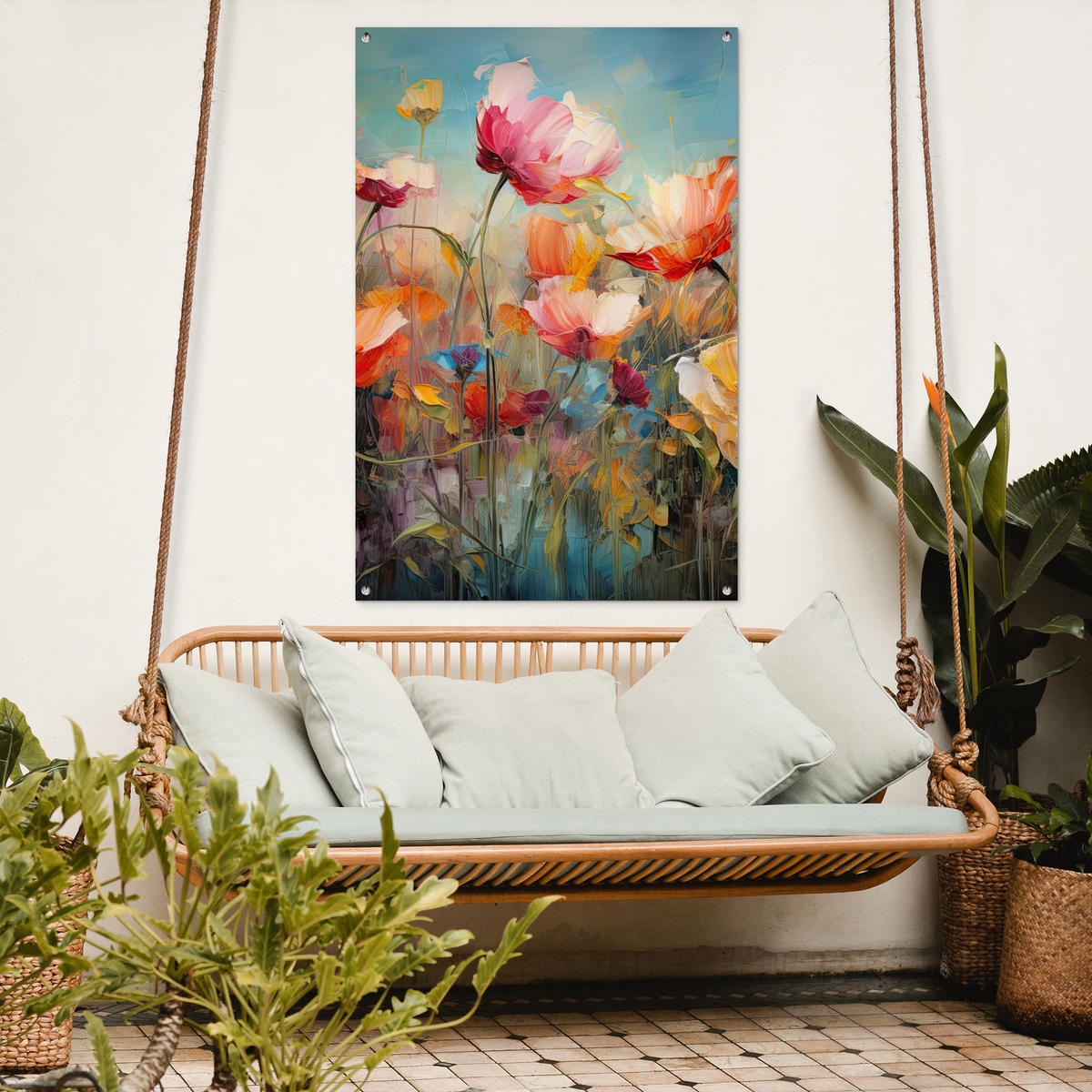 ZAHRADNÍ PLAKÁT Květiny - Akvarel - Umění - Botanické - Příroda 80x120 cm - pomerančová, plast (80/120/0.2cm) - OnlyWow