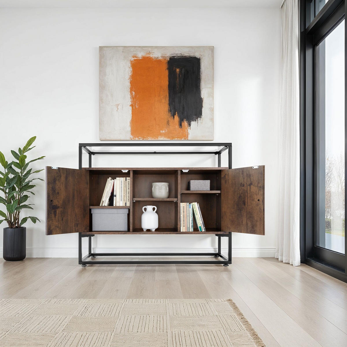 SIDEBOARD Oldham,100 x 38 x 80,5 cm,Industrial Holz dunkel, rustikal - Rostfarben, Holzwerkstoff (38/80.5/100cm) - tectake