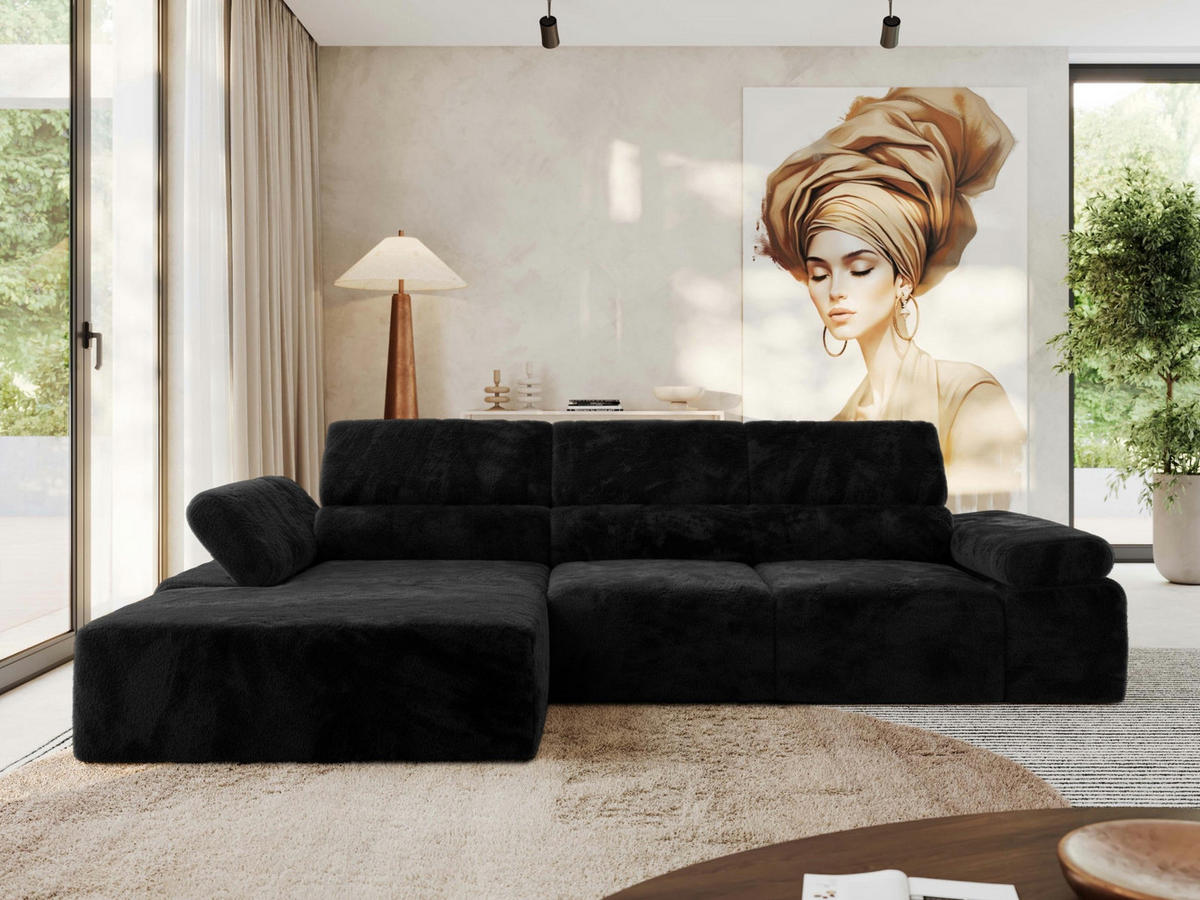 ECKSOFA RILASSO L Schwarz Plüsch - links - Schwarz, Kunststoff/Textil (296/174cm) - MKS