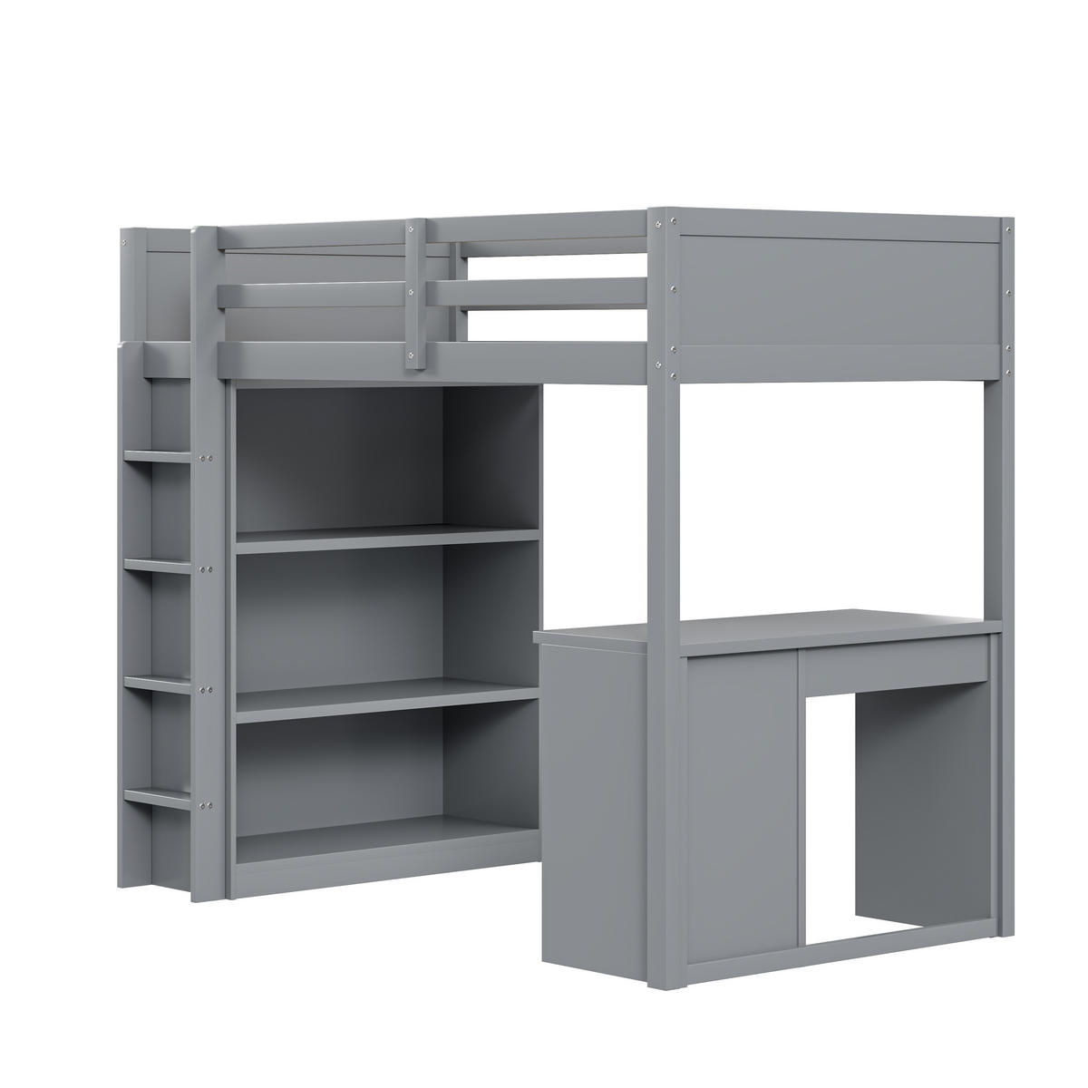 HOCHBETT 90/200 cm DE-01205, in Grau, mit Schrank und Computertisch - Grau, Holz (90/200cm) - ComfortXL