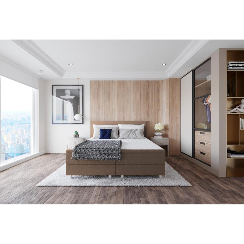 BOXBETT, Polsterbett Sawana mit Bonellfederkern-Matratze und Topper Schlafzimmer - Braun, Holz/Holzwerkstoff (200/200cm) - Best For Home
