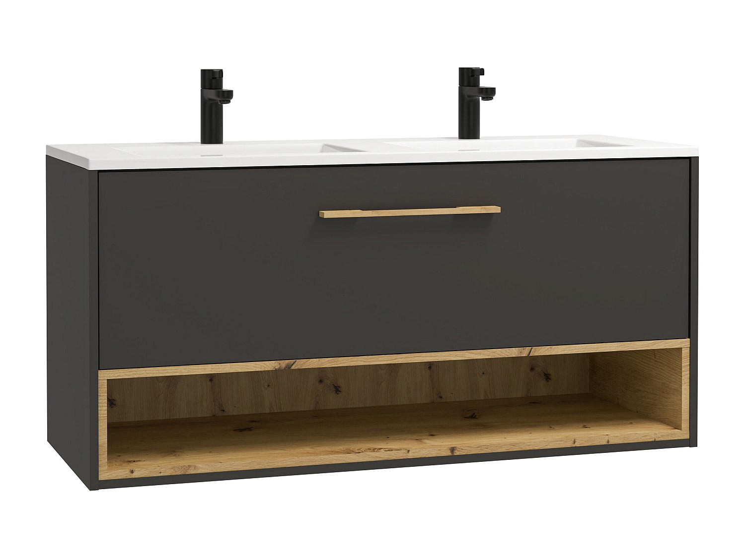 DOPPELWASCHTISCH - 120 cm x 46 cm - Holz, Platte, Keramik - Anthrazitgrau - YANGRA - Anthrazit, Keramik/Holz (120/57/46cm) - Vente-Unique