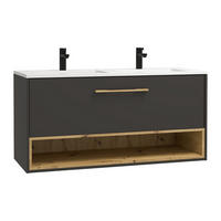 DOPPELWASCHTISCH - 120 cm x 46 cm - Holz, Platte, Keramik - Anthrazitgrau - YANGRA - Anthrazit, Keramik/Holz (120/57/46cm) - Vente-Unique