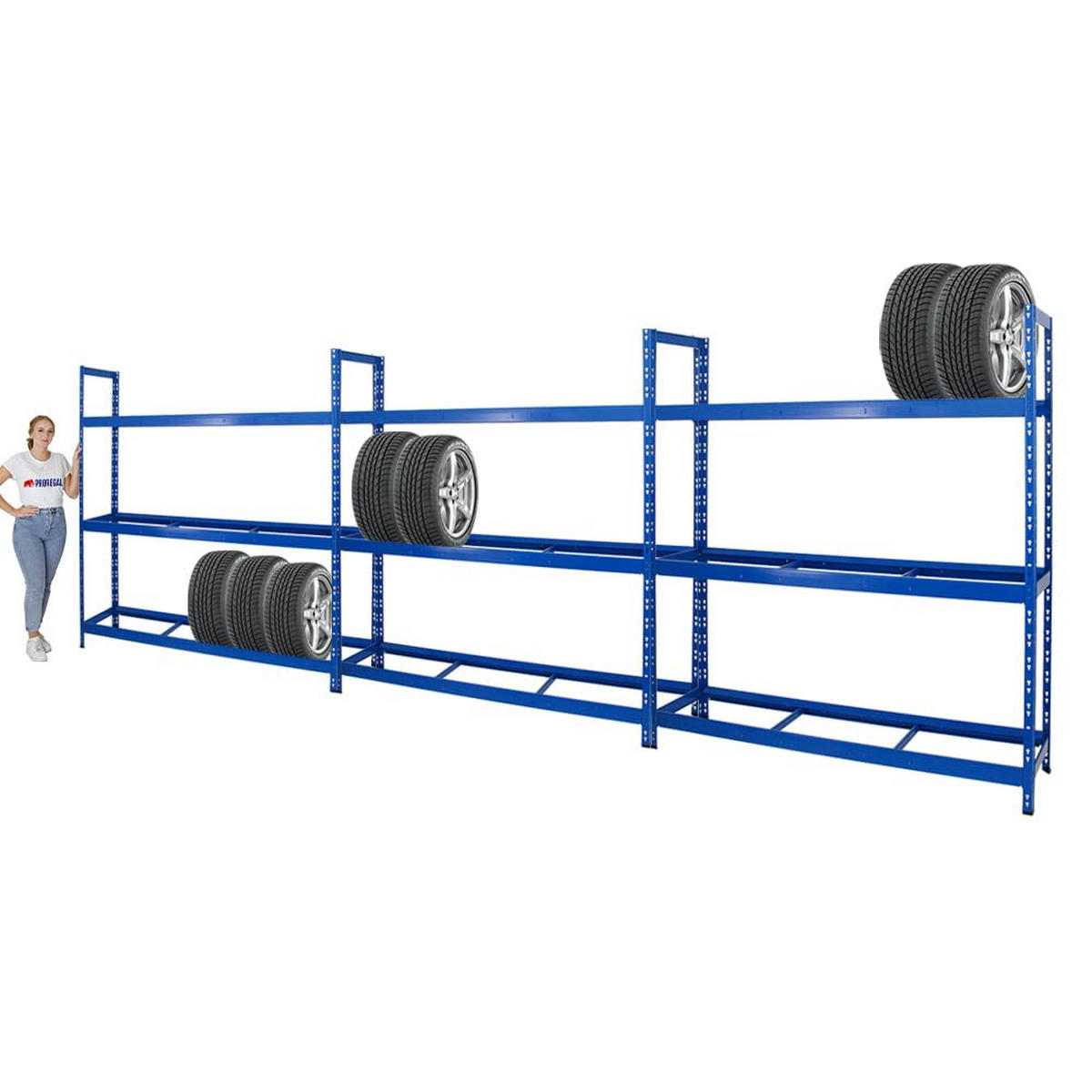 REIFENREGAL Tiger XL 3er-Set mit 3x 200x180x45 cm 300 kg Fachlast bis zu 63 Reifen Blau - Blau, Metall (540/200/45cm) - PROREGAL