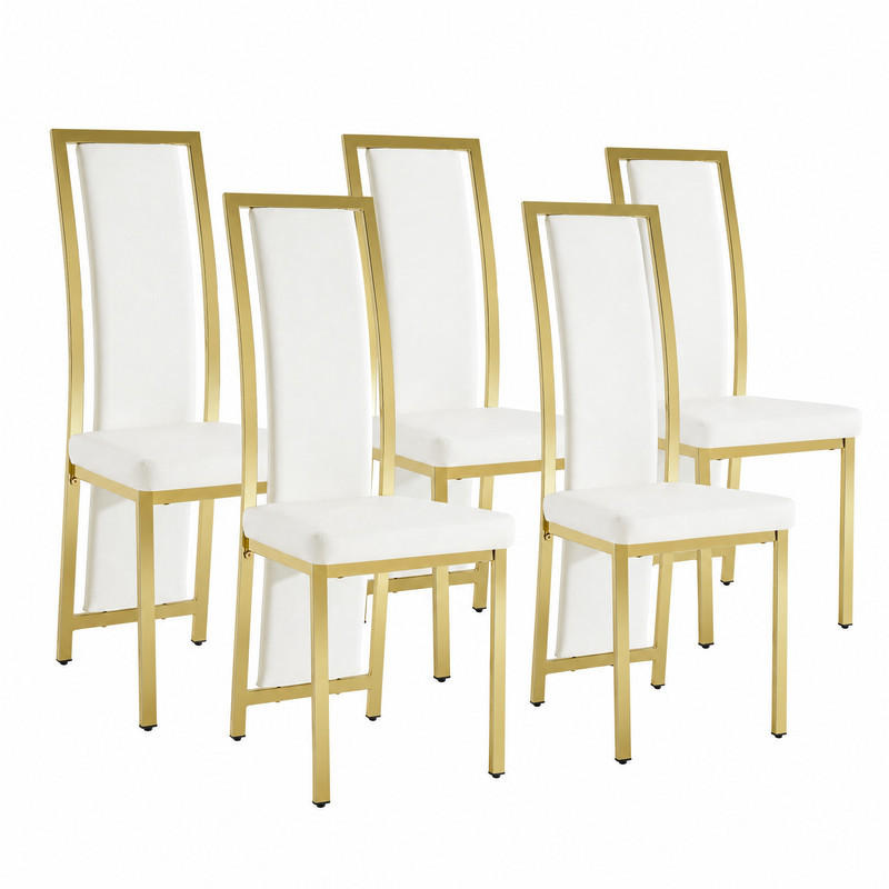 ESSZIMMERSTUHL 4er-Set mit hoher Rückenlehne 109 cm PU-Leder Weiß Gold - Weiß, Metall (42.7/109/44.1cm) - Meubliv