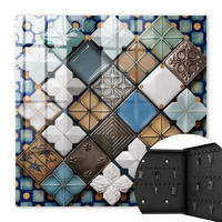 SCHLÜSSELBOX Schwarz 30x30 cm- Türöffnung nach rechts - Fliesenmuster - Blau, Metall (30/30/5cm) - TULUP