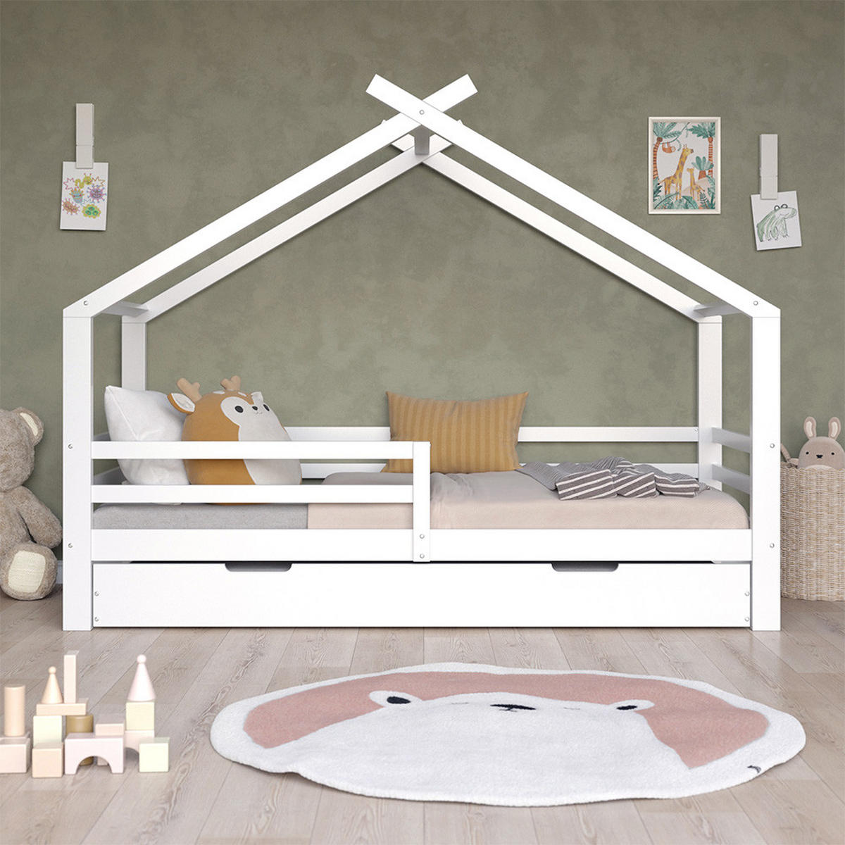 HAUSBETT Luni Weiß 200 x 90 cm mit Gästebett und Matratze - Weiß, Holz - VitaliSpa