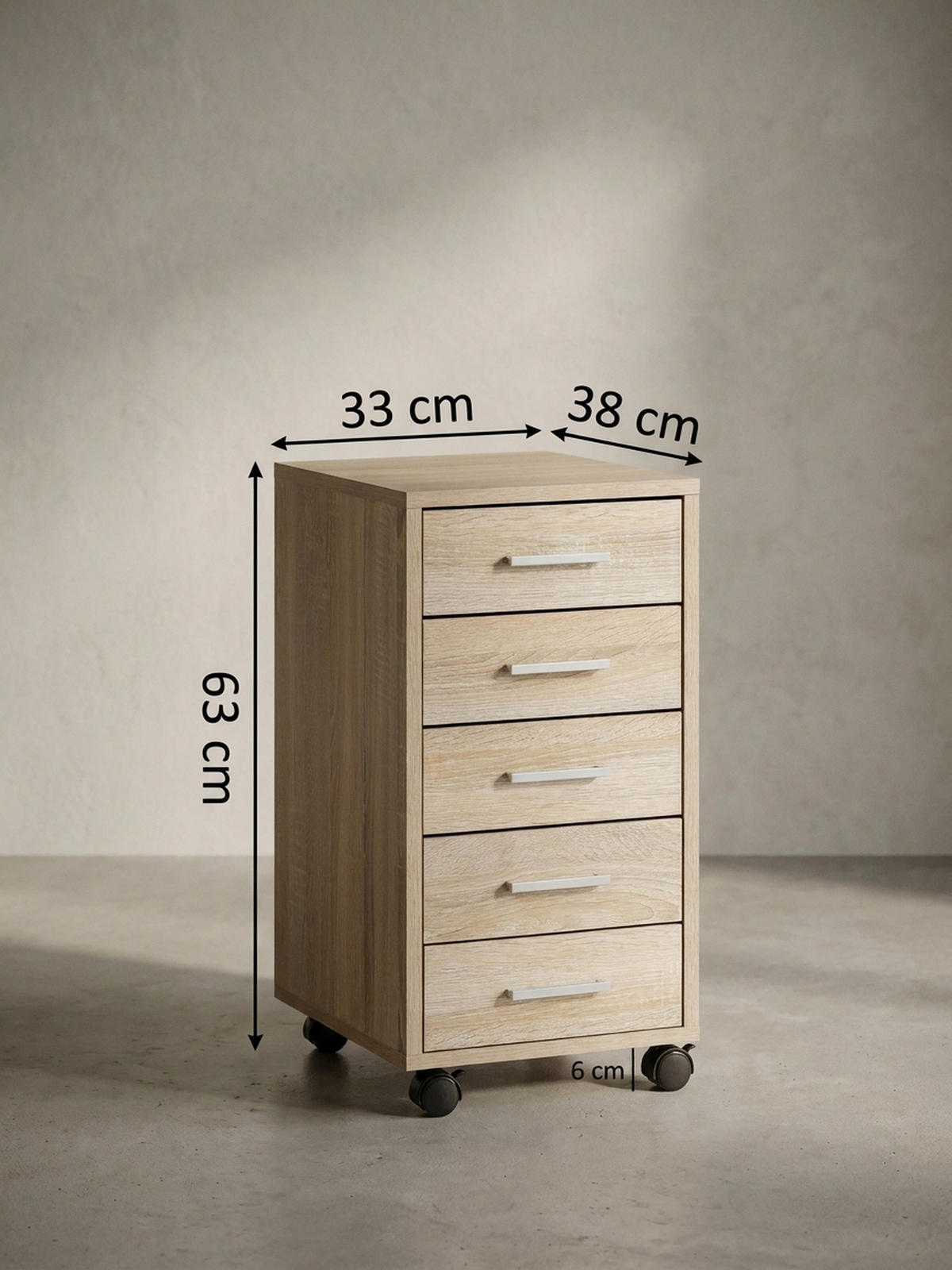 SCHUBLADENSCHRANK Holz 5 Schubladen Mit Rollen ITTER, Beige 33x38x63 cm - Beige/Schwarz, Holz/Kunststoff (33/63/38cm) - KADIMA DESIGN