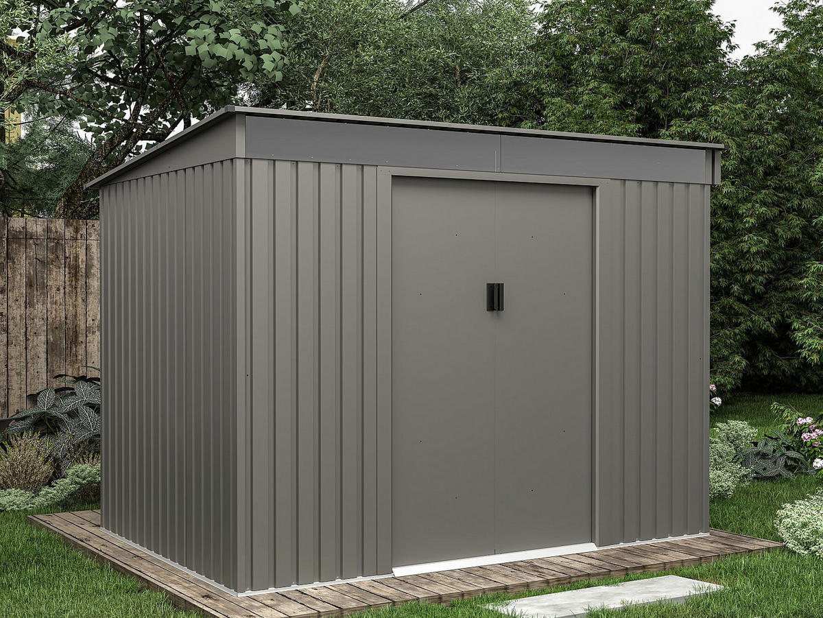 SCHREBERGARTENHAUS - 251 cm x 171 cm - metall - grau Folco - Grau, Metall (251/191/171cm) - Vente-Unique