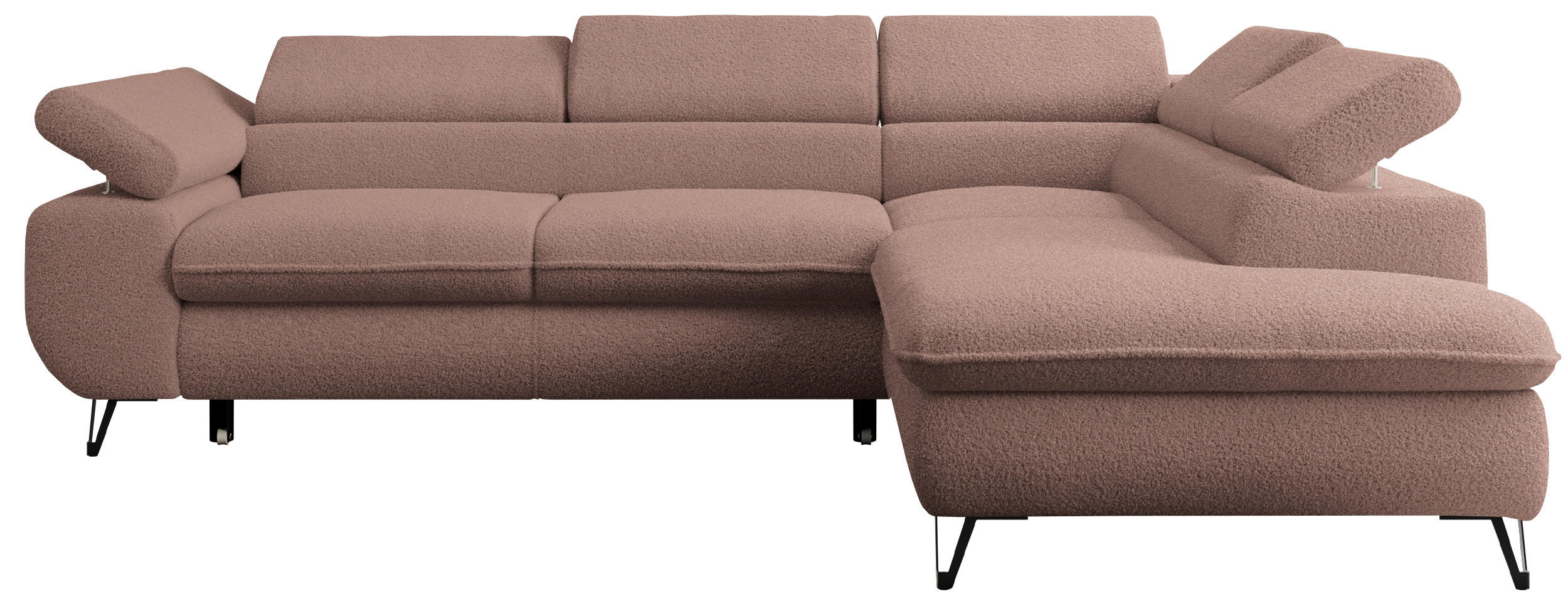 ECKSOFA PETER L Rosa Boucle - Rechts Seite - Schwarz/Rosa, Textil/Metall (273/208cm) - MKS