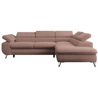 ECKSOFA PETER L Rosa Boucle - Rechts Seite - Schwarz/Rosa, Textil/Metall (273/208cm) - MKS