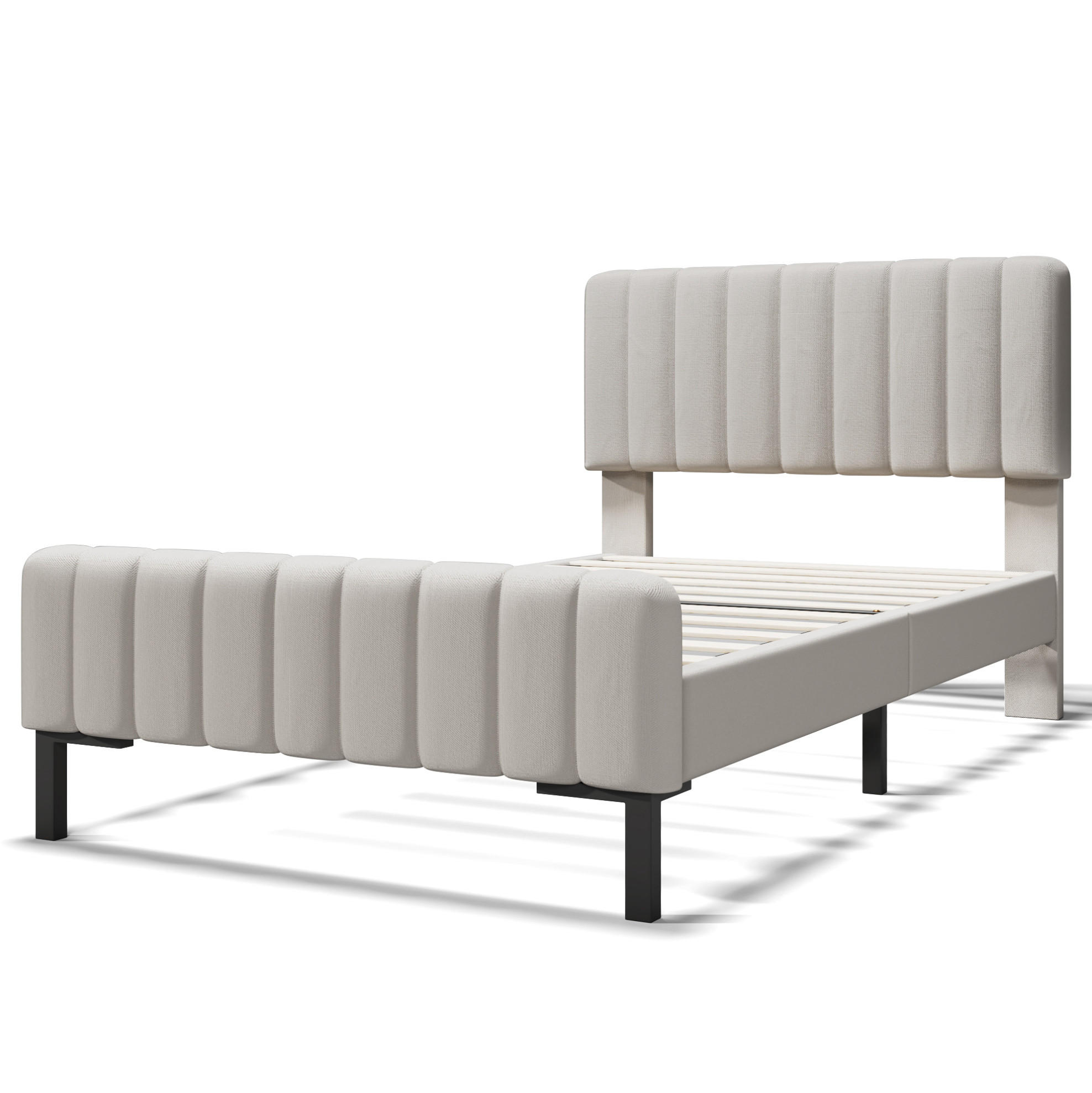 POLSTERBETT aus Leinen 90x200 cm in Beige mit Lattenrost & Matratze - Beige, Textil (90/200cm) - Modfu