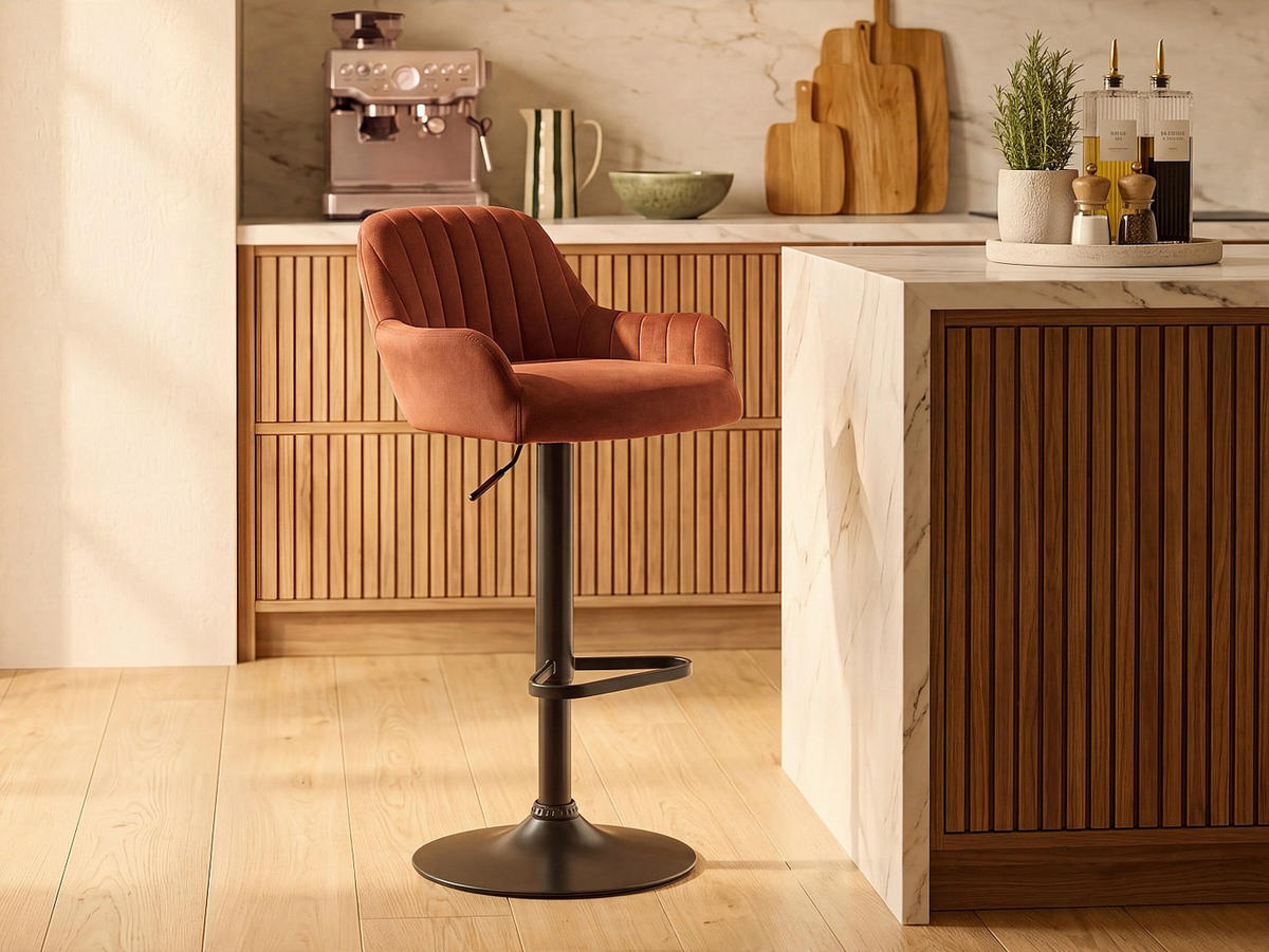 BARHOCKER - 47 cm x 49 cm - samt - terracotta Eleana - Terracotta, Textil/Metall (47/106/49cm) - Vente-Unique
