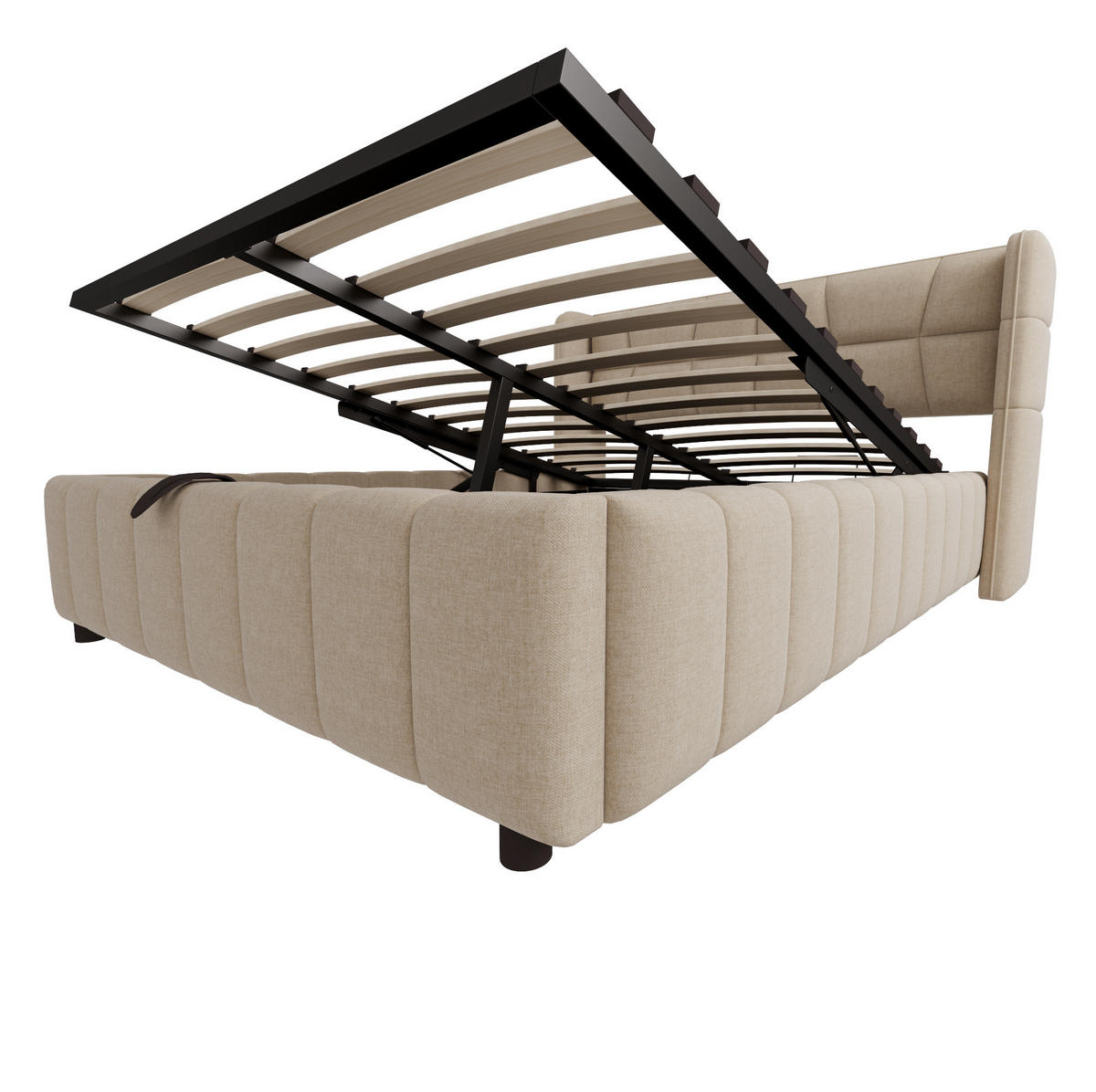 POLSTERBETT 140/200 cm aus Stoff mit Stauraum und gepolstertem Kopfteil Beige - Beige, Textil (140/200cm) - Modenvie