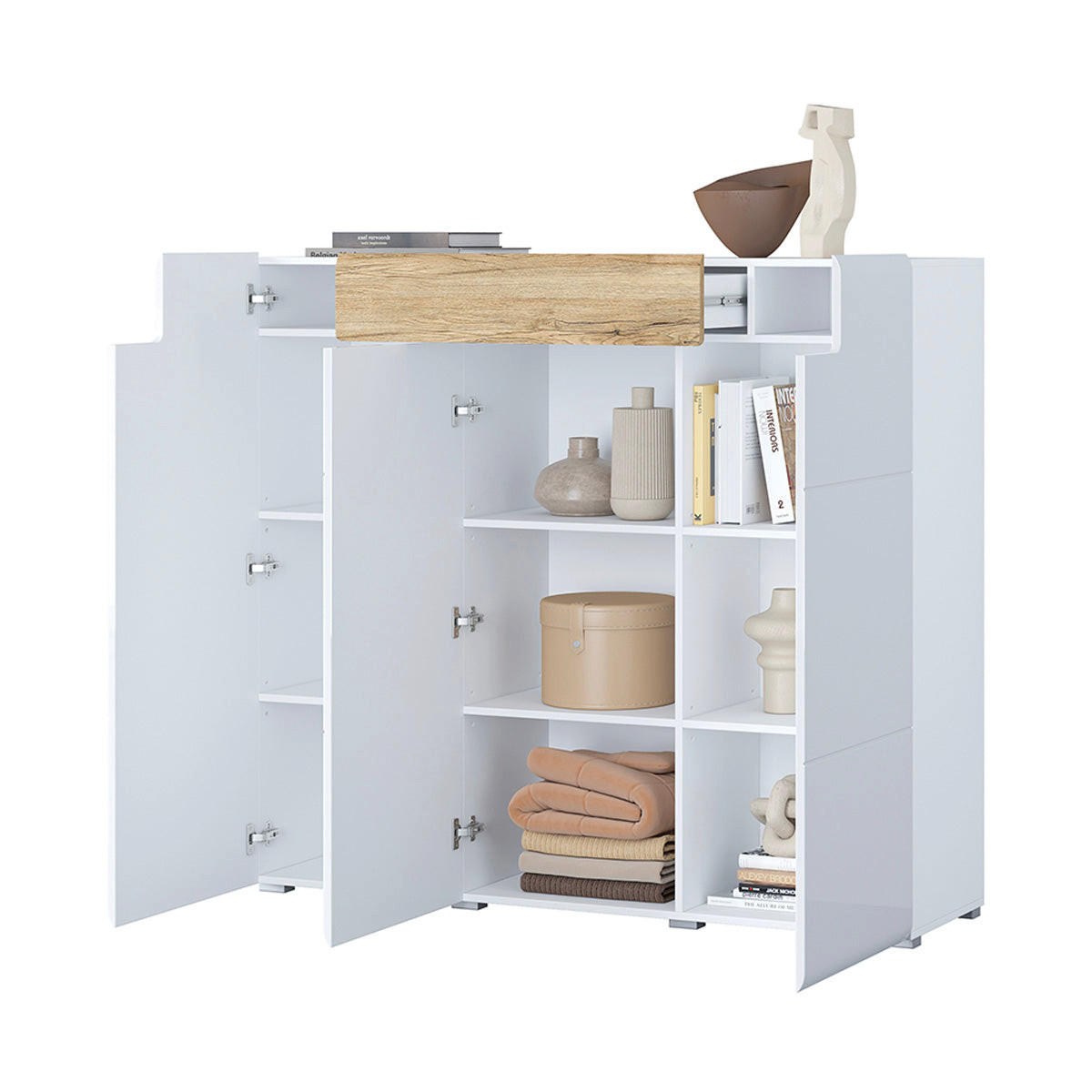 SIDEBOARD Jules Bílá a dřevo - bílá, kompozitní dřevo (147/131/39cm) - Petits-meubles