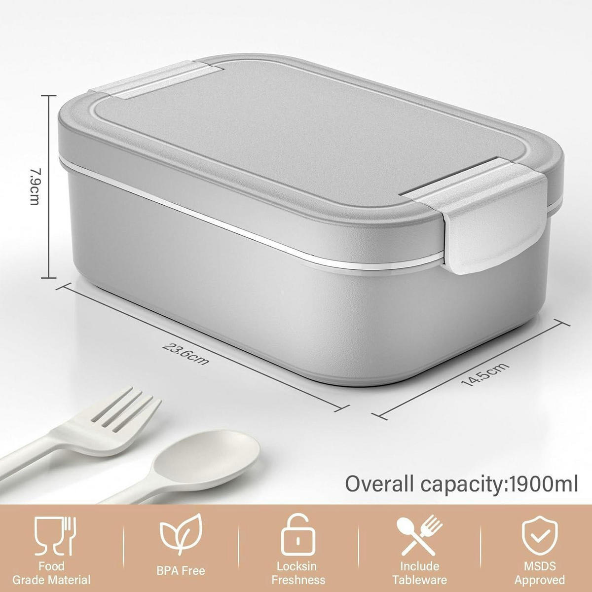 LUNCHBOX 1900ml Grau Auslaufsicher - Grau, Kunststoff (14/8/23cm)