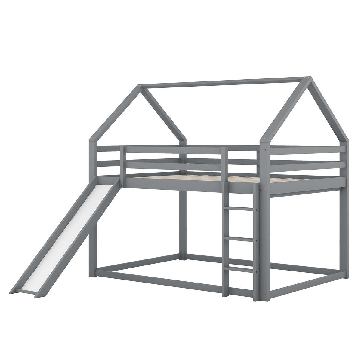 HAUSBETT 140/200 cm Grau mit Rutsche und Leiter - Grau, Holz (140/200cm) - Flora Grace