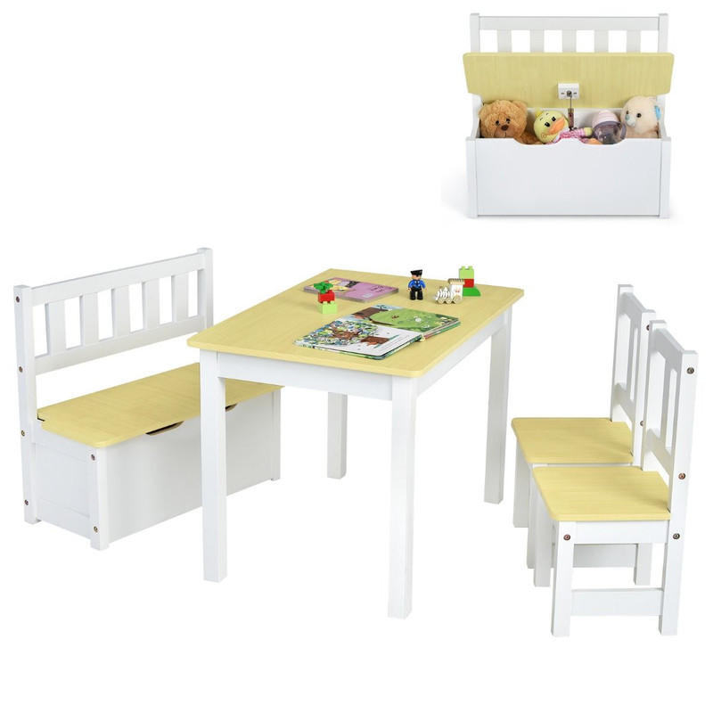 KINDERSITZGRUPPE mit Stauraum natur(4-tlg) - Naturfarben, Holzwerkstoff (70/51/48cm) - COSTWAY