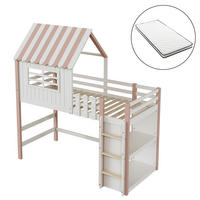 HOCHBETT 90/200 cm Rosa Hausbett mit Sicherheitsleiter und Stauraum mit Matratze - Rosa, Holzwerkstoff (90/200cm) - OKWISH