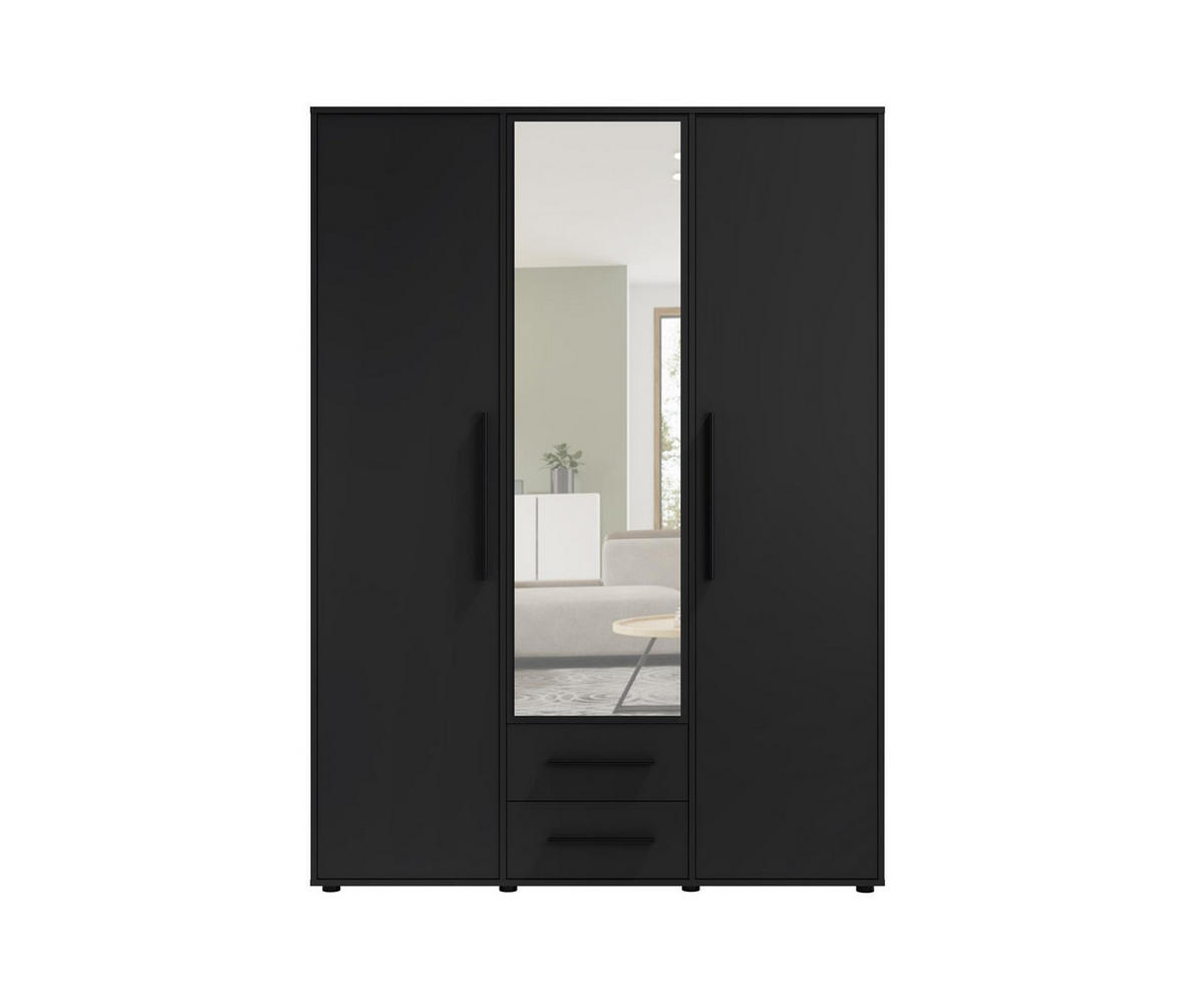 KLEIDERSCHRANK Maxivo Schwarz, dreitüriger Kippschrank mit Schubladen und Spiegel, Erweiterung - Schwarz, Holzwerkstoff (150/248/59cm) - Bettso