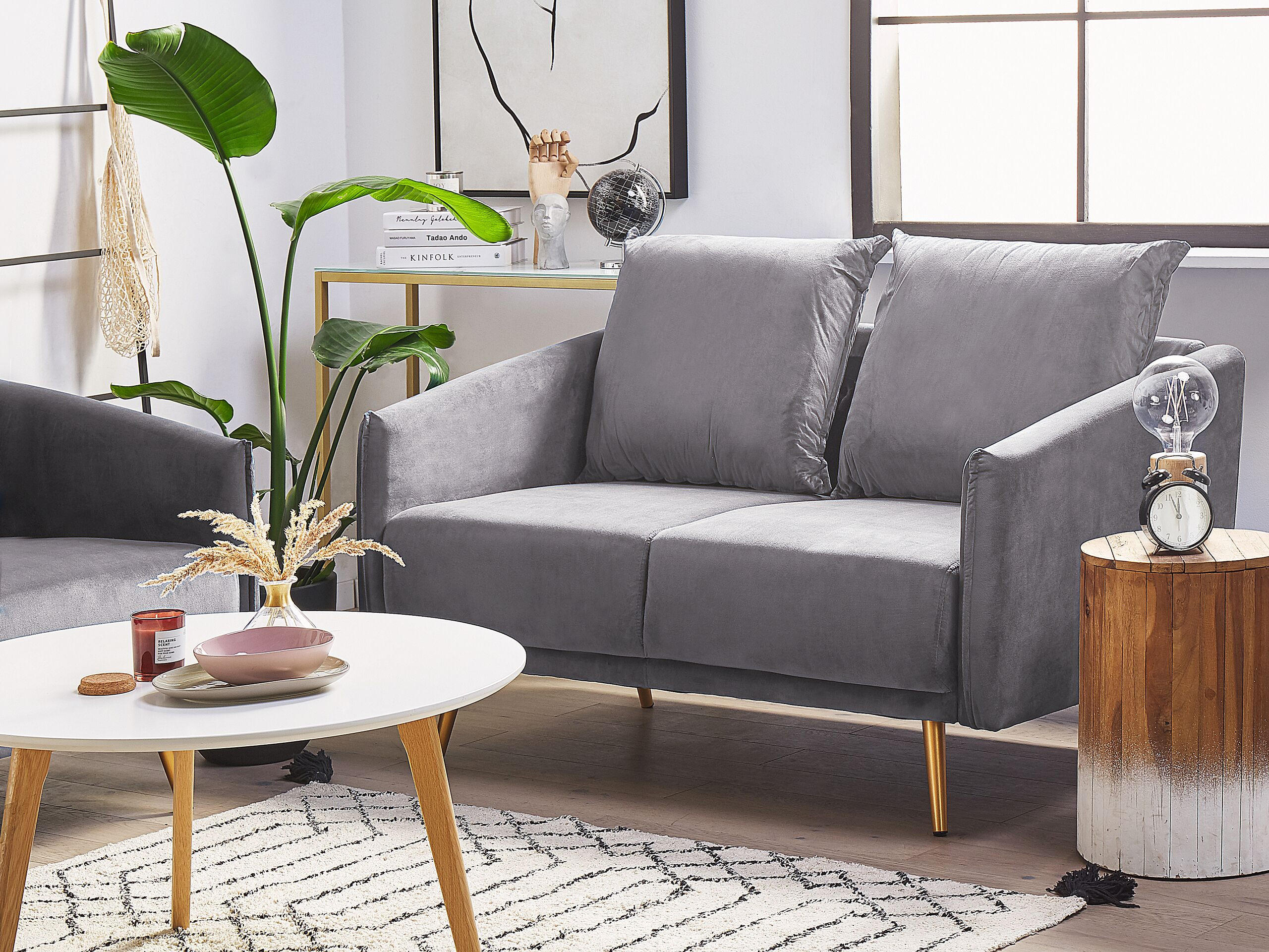 2-SITZER-SOFA Samtstoff Grau Maura - Grau, Textil (130/83/78cm) - Beliani