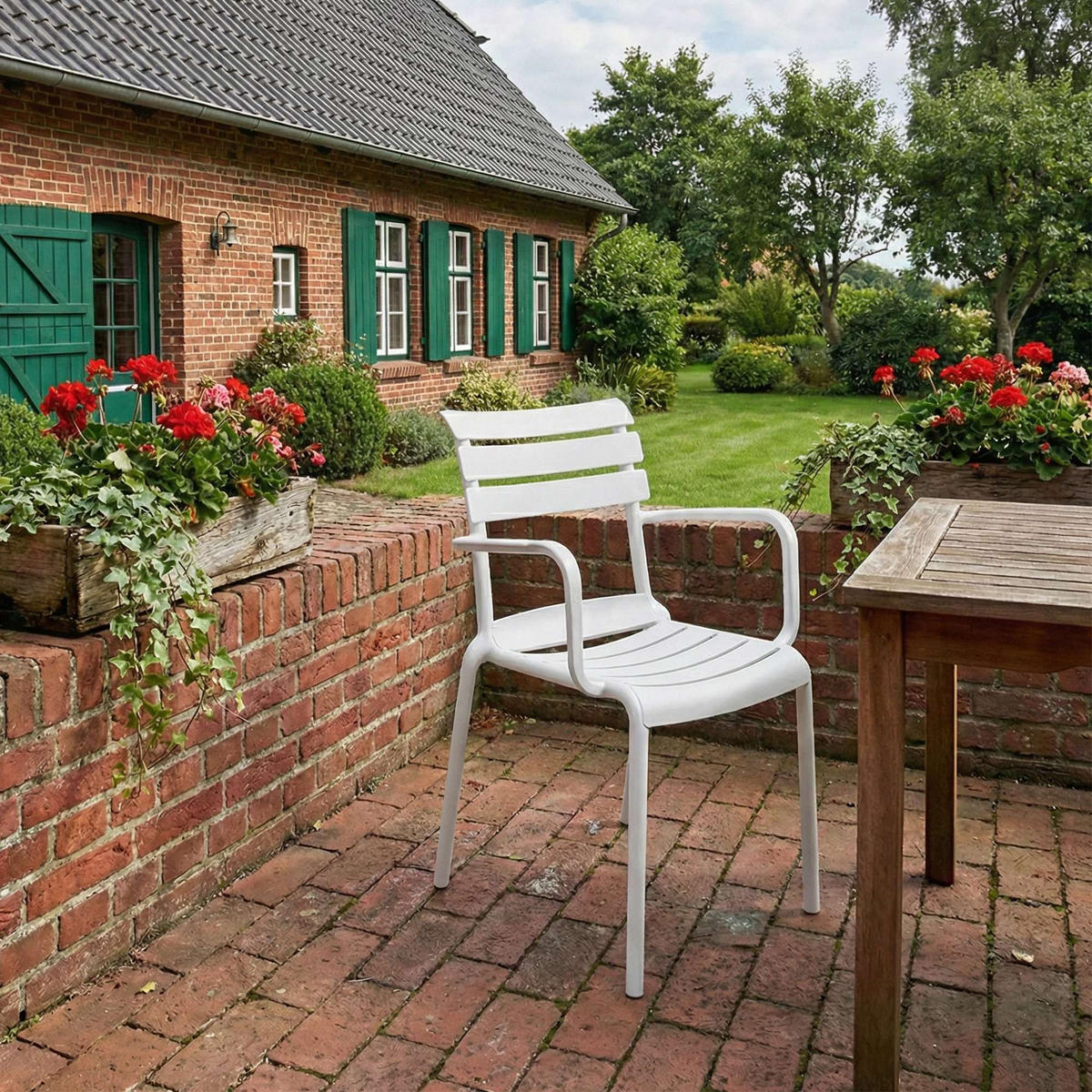 GARTENSTUHL Karl Armlehne 57x57x82cm Kunststoff Weiß Stapelstuhl - Weiß, Kunststoff (57/82/57cm) - DELUKE