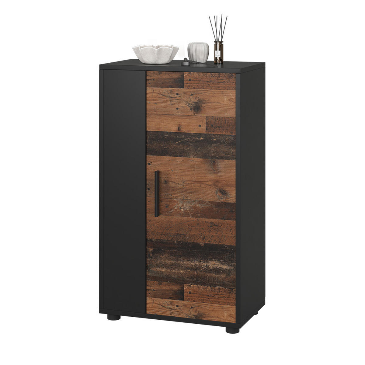 KOMMODE Berno Schwarz/Oldstyle 50.1 x 87.3 cm mit 2 Fächern - Schwarz/Braun, Holzwerkstoff (50.1/87.3/28.3cm) - Vicco