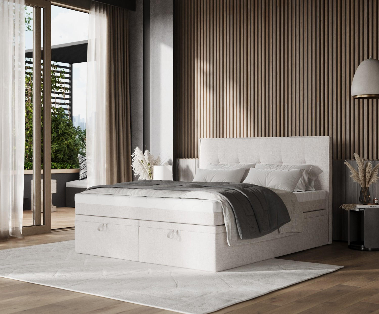 Thumbnail - AltaBeds Boxbett, Sand, Textil, Buche, Kiefer, H2, Höhe ca. 20 cm, 140x200 cm, Oeko-Tex® Standard 100, DIN EN 1021-1, Ha...