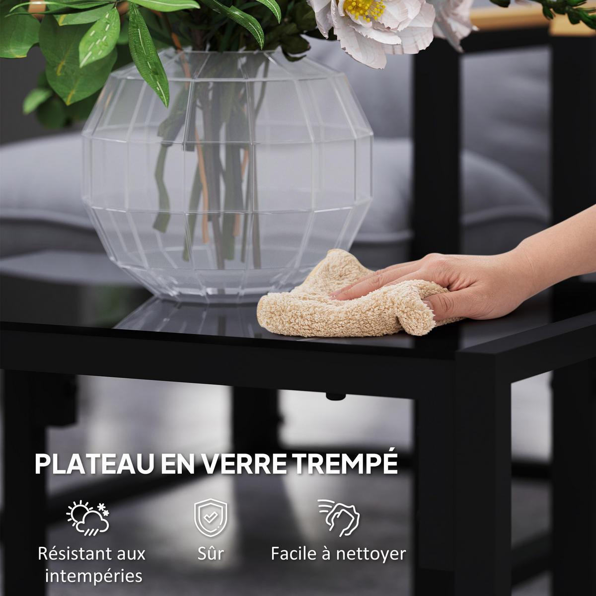 GARTENLOUNGE-SET 4-teilig DE-13425 2 Sessel + Sofa mit Tisch Grau - Hellgrau, Metall - ComfortXL