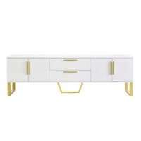 TV-SCHRANK aus MDF 170x40x53,5 cm Weiß mit Hochglanzoberfläche, 4 Türen, Kabelöffnung und goldfarbenen Details - Weiß, Holzwerkstoff (170/53.5/40cm) - Modfu