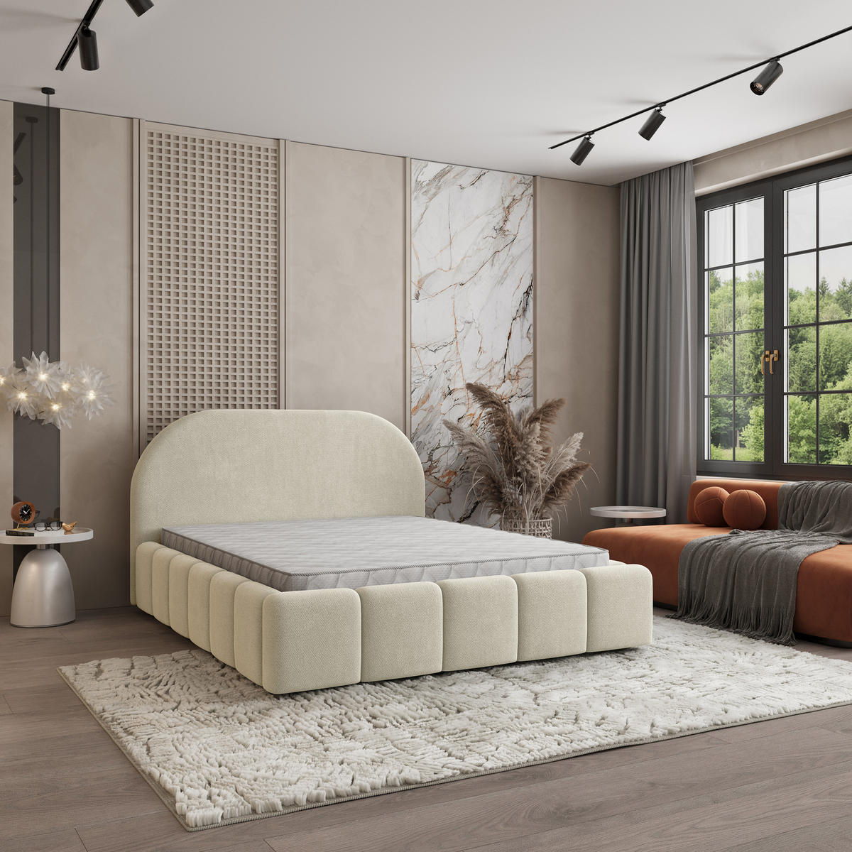 POLSTERBETT FLUSSO 160x200 cm mit Bettkästen - Creme - Creme, Holz (160/200cm) - MASSENO