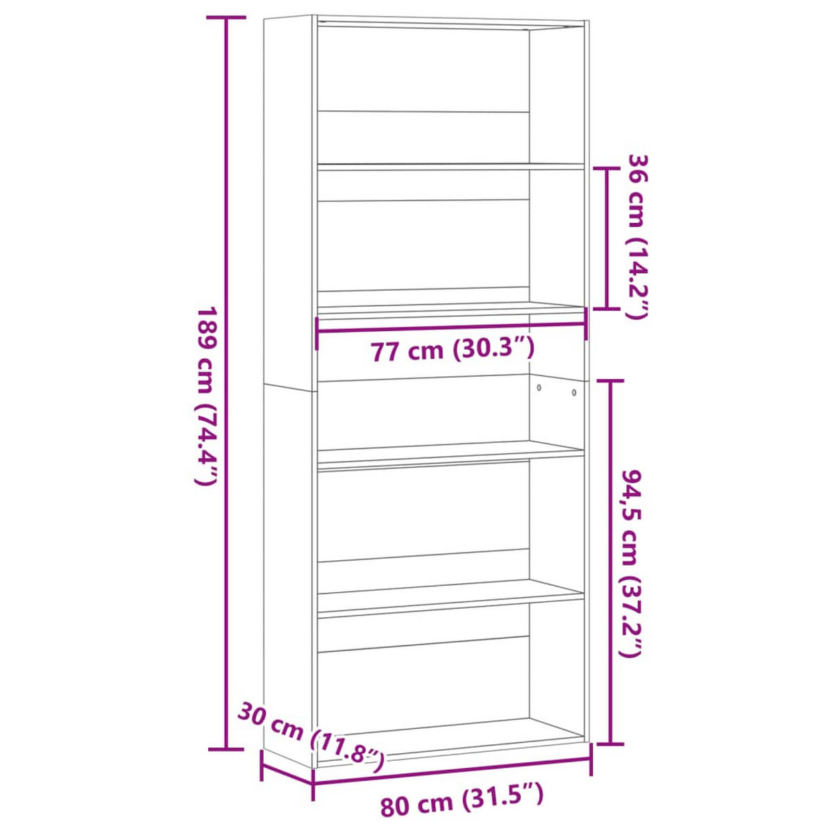 BÜCHERREGAL Weiss 80/30/189 Cm Holzwerkstoff - Weiß, Holzwerkstoff (30/189/80cm) - vidaXL