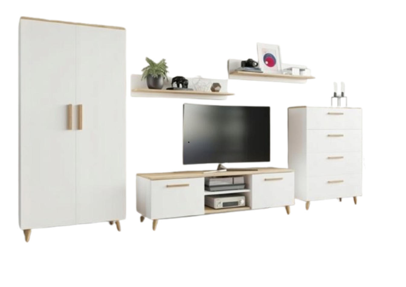 WOHNWAND NORD 2 Weiß-Artisan Eiche 5-teilig - Multicolor, Holzwerkstoff (150/47/40cm) - Matkam Möbel