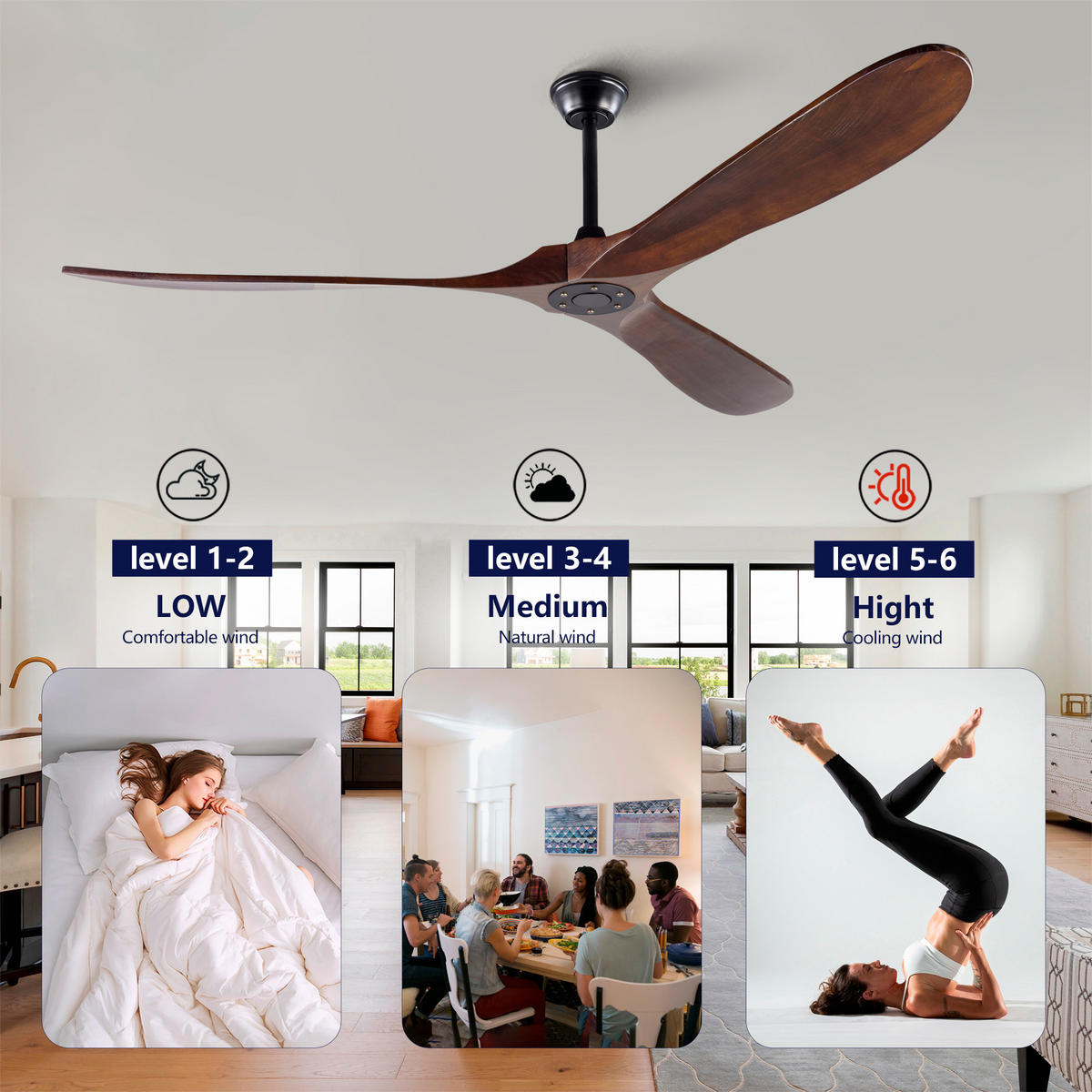 DECKENVENTILATOR DE-16244 70 Zoll ohne Licht mit Fernbedienung Walnuss - Walnussfarben, Holz/Metall (183/183/32cm) - ComfortXL