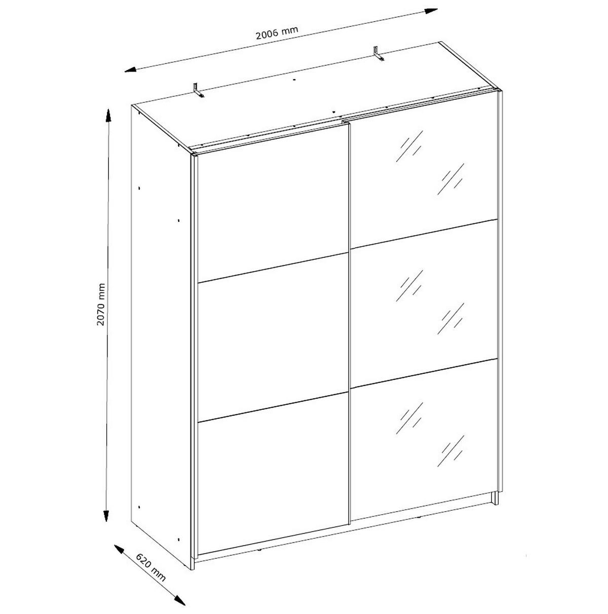 SCHWEBETÜRENSCHRANK Arsala sonoma eiche 200 cm / 62 cm / 207 cm - Braun/Sonoma Eiche, Holz/Holzwerkstoff (201/207/62cm) - Feldmann-Wohnen