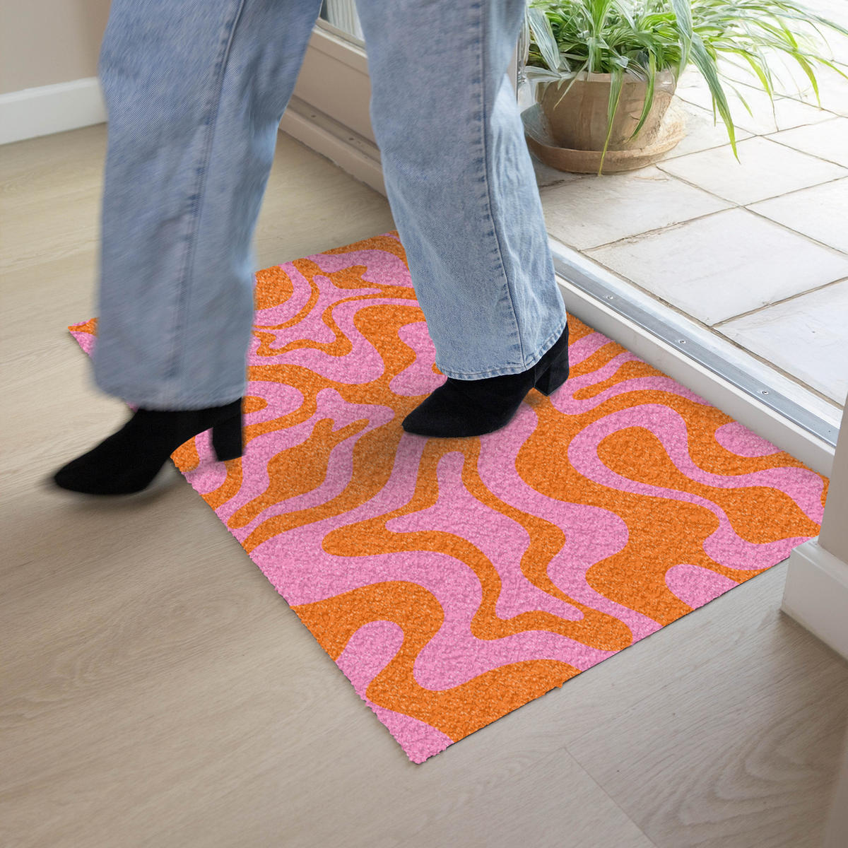 ROHOŽKA Vzor - růžová - oranžová - abstraktní - moderní 90x60 cm - růžová, plast/umělá hmota (90/0.4cm) - MuchoWow