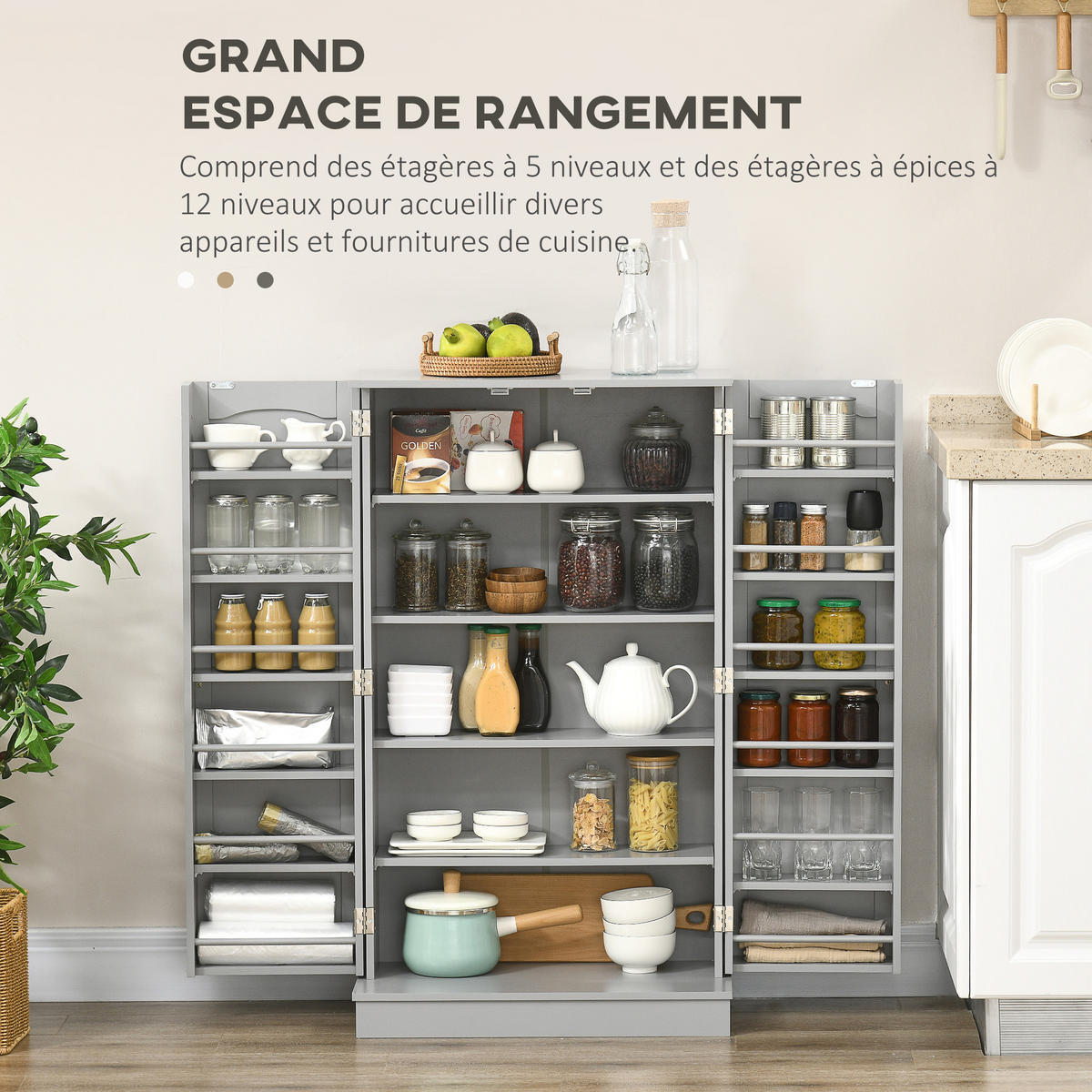 MEHRZWECKSCHRANK DE-11151 5 Böden Grau - Grau, Holzwerkstoff (30/104/60cm) - ComfortXL
