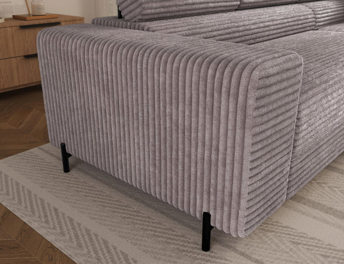 ECKSOFA COLESIO L-Form, Schlaffunktion, Bettkasten, verstellbare Kopfstützen, Wellenfederung, Metallfüße, breiter Cordstoff - Schwarz/Grau, Kunststoff/Metall (204/269cm) - Wohnideebilder